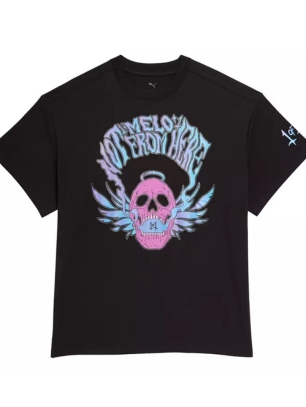 Puma Melo Reflections Black Graphic Tee with Pink/Blue Skull, NWT - Picture 3 of 4